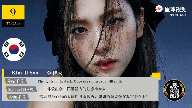 2020亞太區百大最美臉孔Top9:BLACKPINK Jisoo