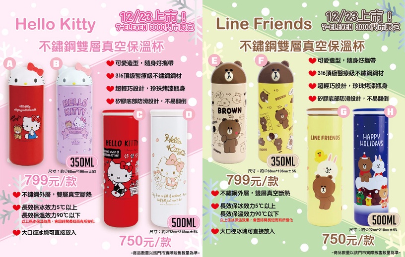 7-11 「HELLO KITTY & LINE FRIENDS保溫杯
」登場!超萌立體杯蓋設計,這天限量開賣