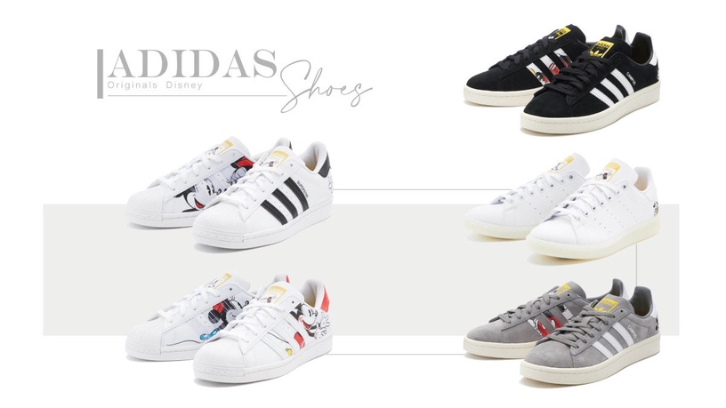 adidas Originals X 迪士尼「SUPERSTAR 米奇&米妮/黑」10,989日元(約NT$2,990)