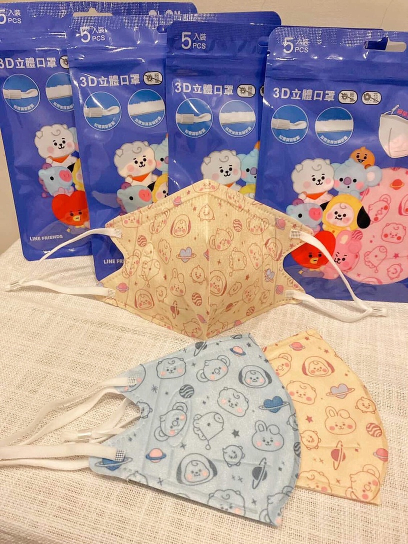 BT21超萌4款顏色滿版造型3D立體醫療口罩開賣!