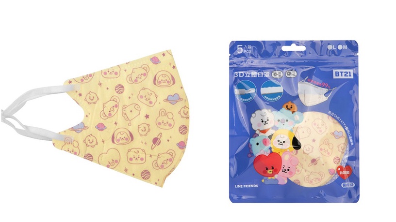 BT21超萌4款顏色滿版造型3D立體醫療口罩開賣!