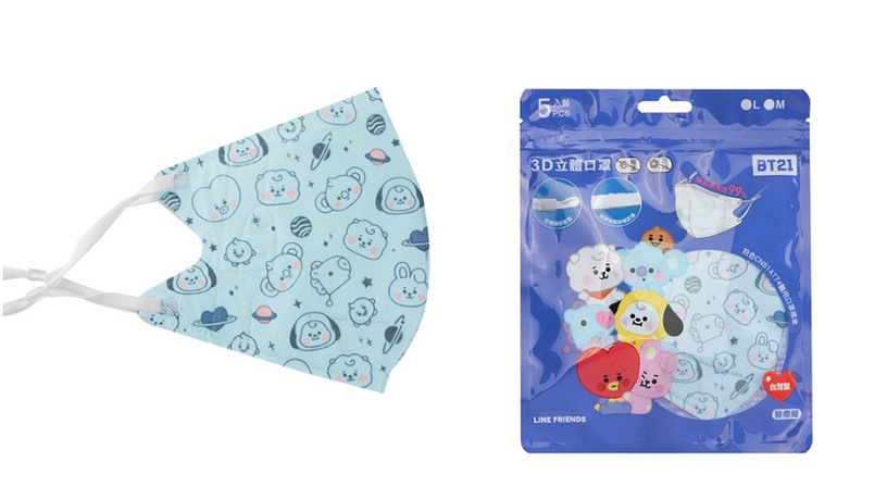 BT21超萌4款顏色滿版造型3D立體醫療口罩開賣!