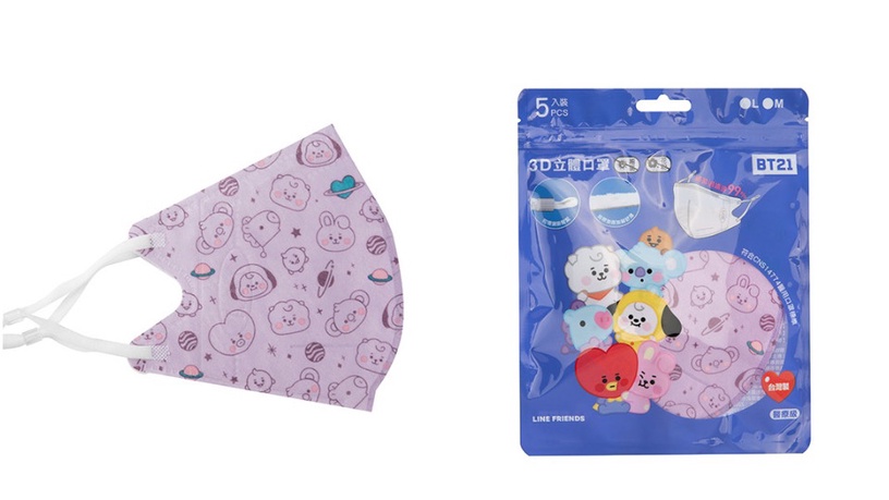 BT21超萌4款顏色滿版造型3D立體醫療口罩開賣!