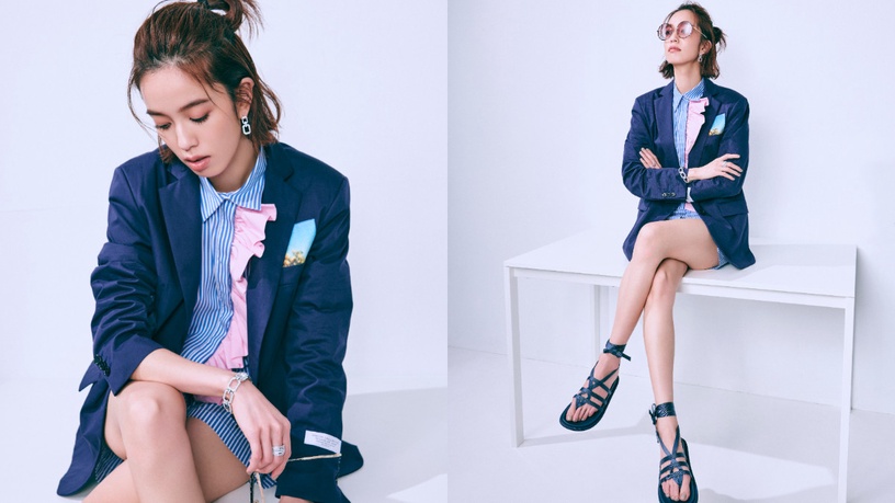 (左)FASHION/C/MEO(by LIGHTWELL)、SHOES & BAG/CHARLES & KEITH、GLASSES/Simone RochaxH&M/JEWELRY/Harry Winston。(右)BLAZER/DOUCHANGLEE、SHIRT/JW ANDERSON(by onefifteen初衣食午)
