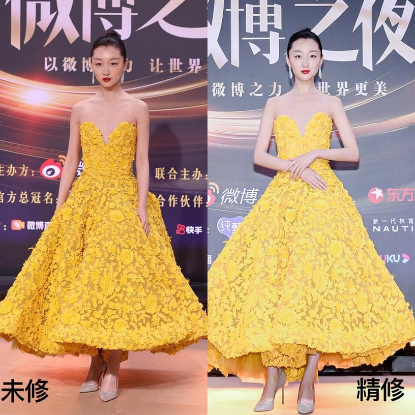 微博之夜女星紅毯造型未修vs精修10:周冬雨