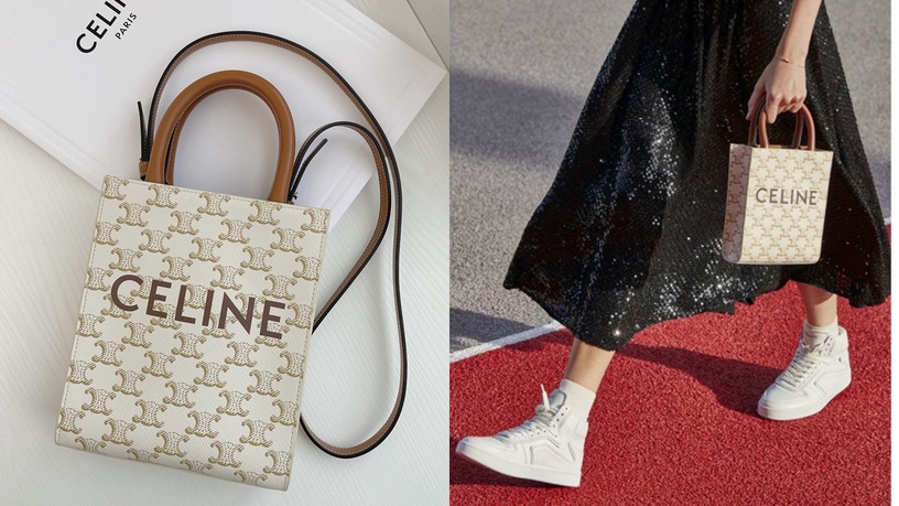 CELINE TRIOMPHE CANVAS白色帆布系列小型直式托特包,NT$44,500