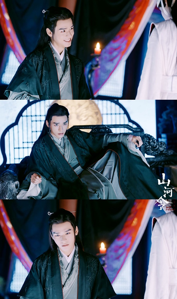 古裝劇《山河令》溫客行造型6:松花綠半袖外袍