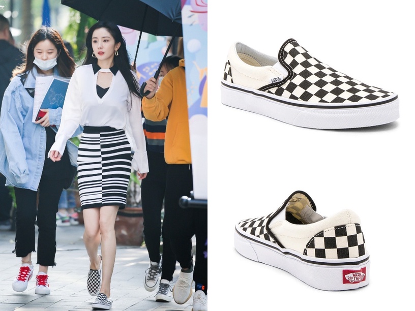 女星同款白鞋3:楊冪 / VANS 棋盤格懶人鞋