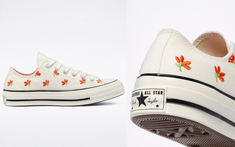2021春夏Converse「刺繡花卉系列」:立體刺繡山茶花朵仙女鞋,售價NT.2,980