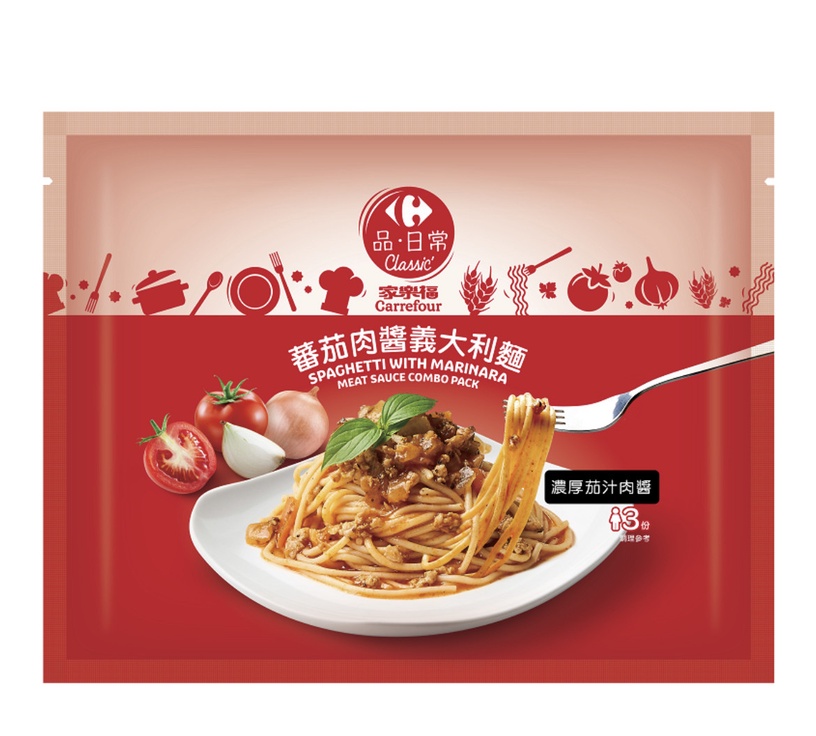 「冷凍美食」推薦 1:家樂福自有品牌番茄肉醬義大利麵,三入NT.89