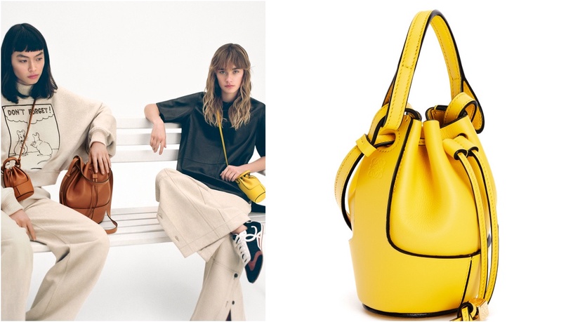 LOEWE Balloon nano黃色納帕小牛皮 索繩水桶包$45,000
