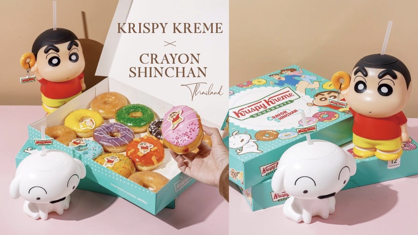 泰國Krispy Kreme推出超可愛「小新&小白造型水杯」!