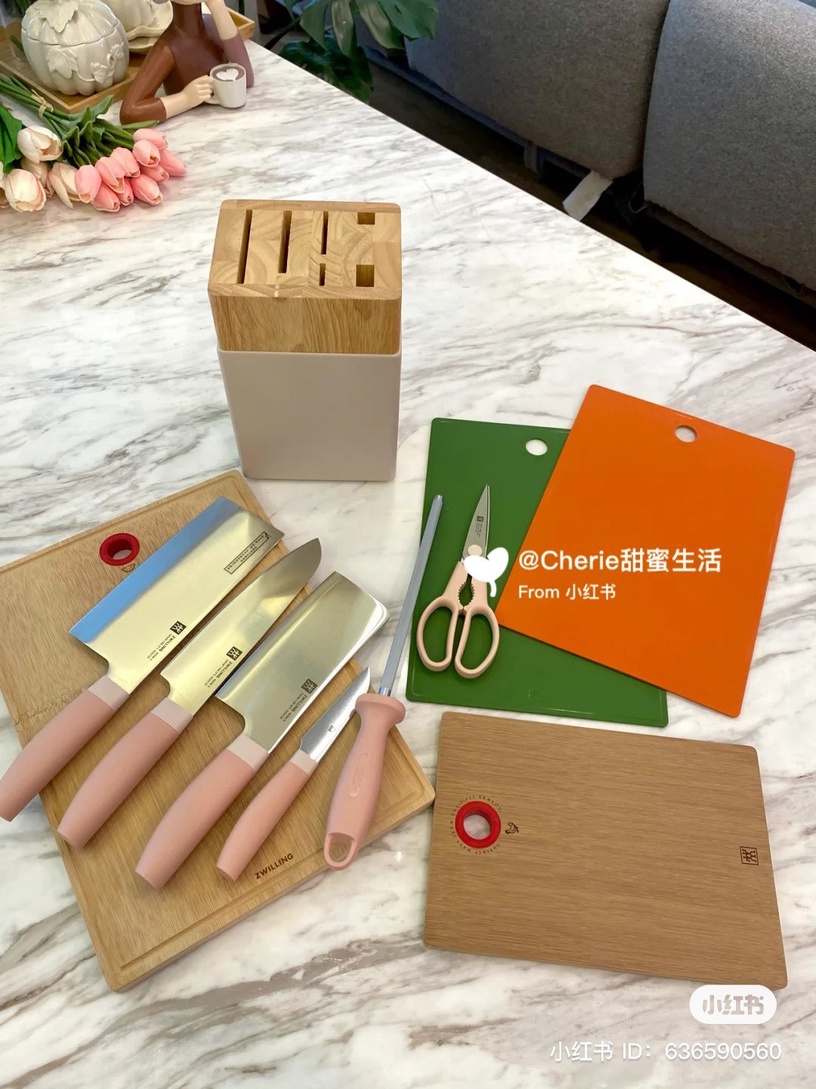 高顏值品牌「馬卡龍奶油色系刀具組」推薦1:德國雙人牌櫻花粉刀具組