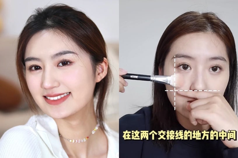 方臉腮紅畫法第一步:淺色腮紅打底打造澎潤感