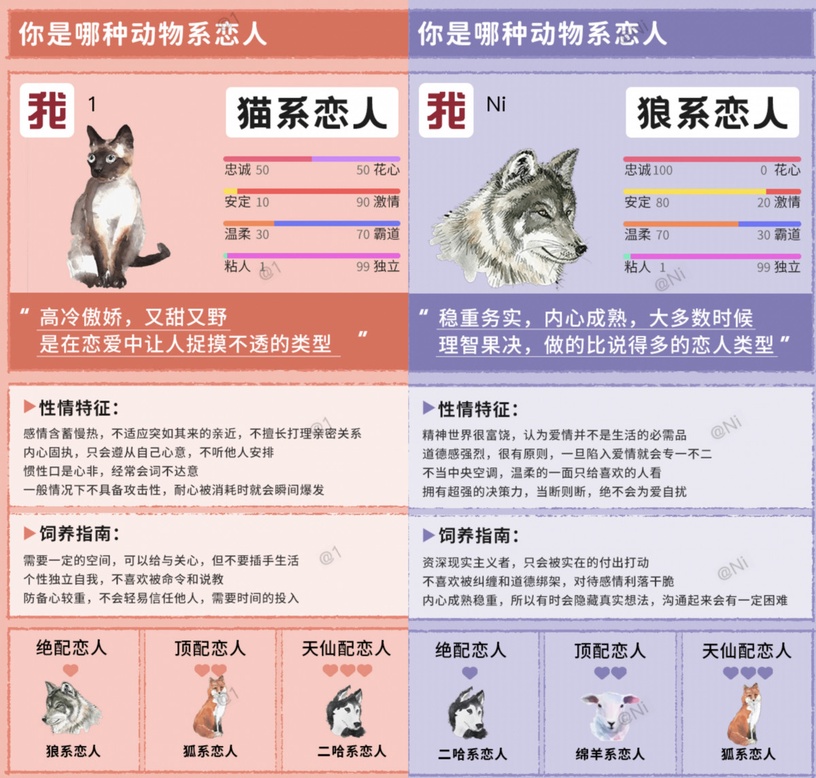 你是哪種動物系戀人?陸網爆紅心理測驗,5題測出你的性情特徵、絕配戀人!
