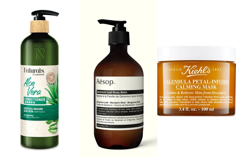 屈臣氏 NATURALS BY WATSONS Naturals 蘆薈護髮素490ml,NT$279 Aesop 天竺葵身體乳霜100ml / NT$1,000、500ml / NT$3,000 契爾氏 金盞花精萃修護水凝凍膜 100ml ,NT.1600