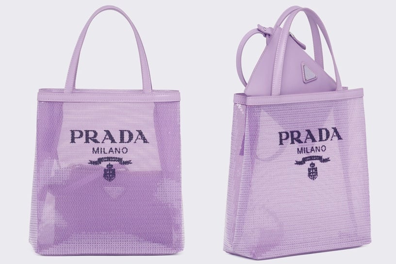 2022 PANTONE長春花藍包包推薦:PRADA 珠片網布手提袋,NT59,000