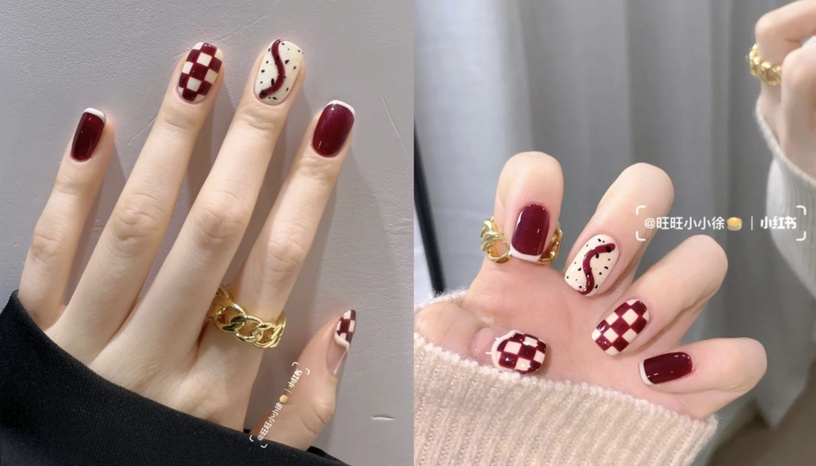 2022新年「復古紅美甲」範本推薦!紅色法式超顯白,小香風、棋盤格絕美必收藏!