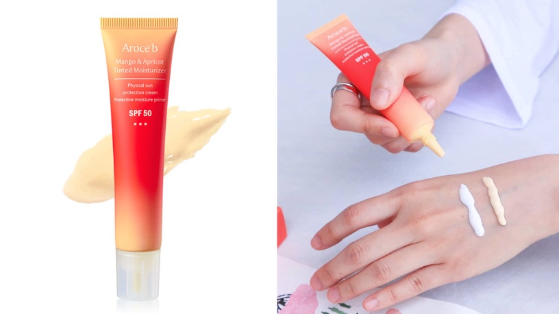 潤色防曬推薦7:艾珞皙 芒果杏桃裸顏防曬乳SPF50,30ml,NT$880元