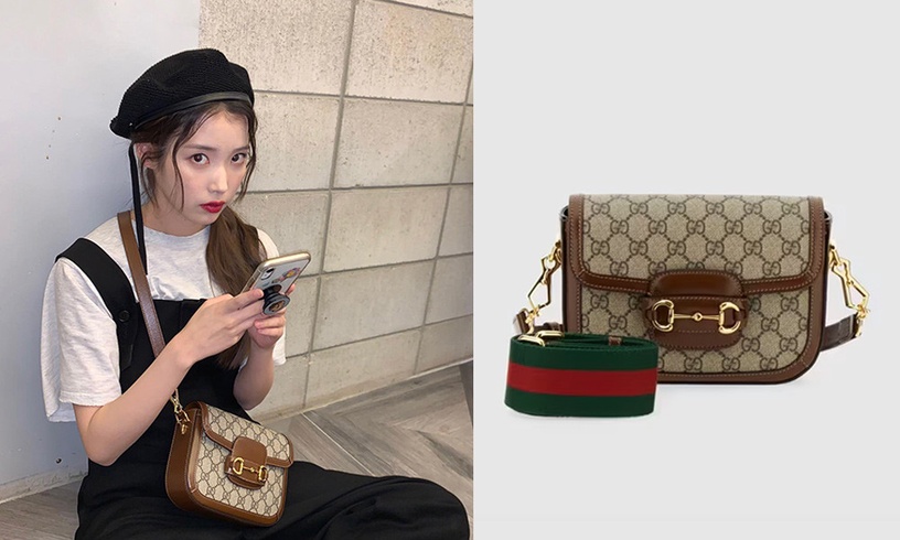 #IU同款包款:Gucci Horsebit 1955 mini帆布拼接皮革肩背包,NT80,100