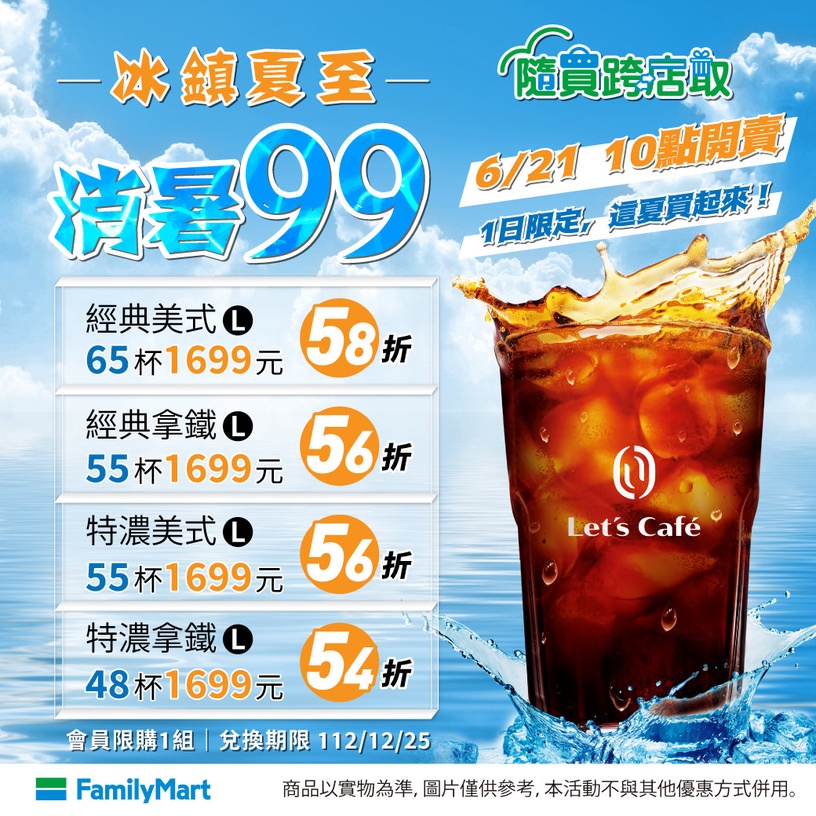 全家咖啡霜淇淋優惠!全家一日快閃優惠54折起:拿鐵55杯1699、霜淇淋32支999元!