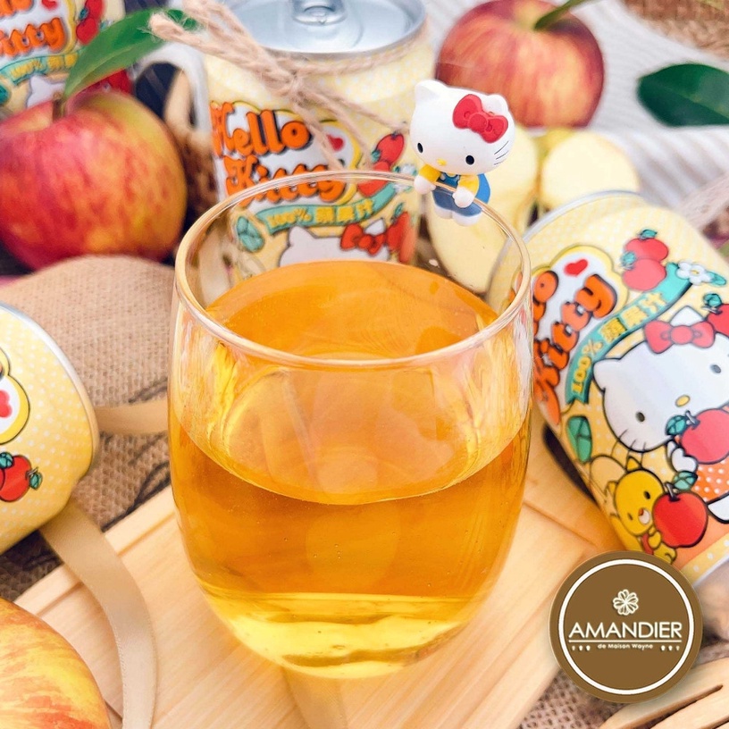 Hello Kitty蘋果汁開賣,蘋果原汁喝起來清爽順口!售價35元/罐