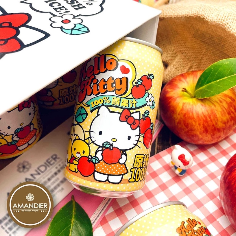 Hello Kitty蘋果汁!Hello Kitty超萌罐裝蘋果汁登場,整箱購入還有可愛Kitty外箱!