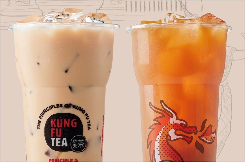 ▼(左)「頂呱呱x美國功夫茶」泰式奶茶/中杯45元,大杯55元,(右)「頂呱呱x美國功夫茶」泰式檸檬茶/中杯55元,大杯65元