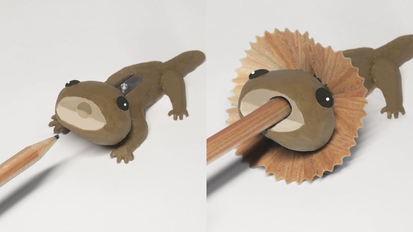 日本推特上爆紅的超可愛創意小物「傘蜥蜴削鉛筆機」。