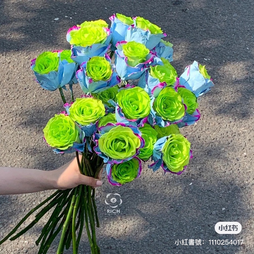 仙女專屬綠玫瑰!三眼怪配色「綠玫瑰花束」,綠x藍紫漸層超吸睛,浪漫花語藏不住