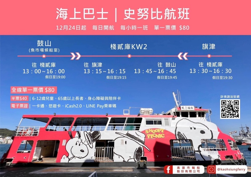 史努比「海上巴士」渡輪航線、票價、期間限定看這裡!