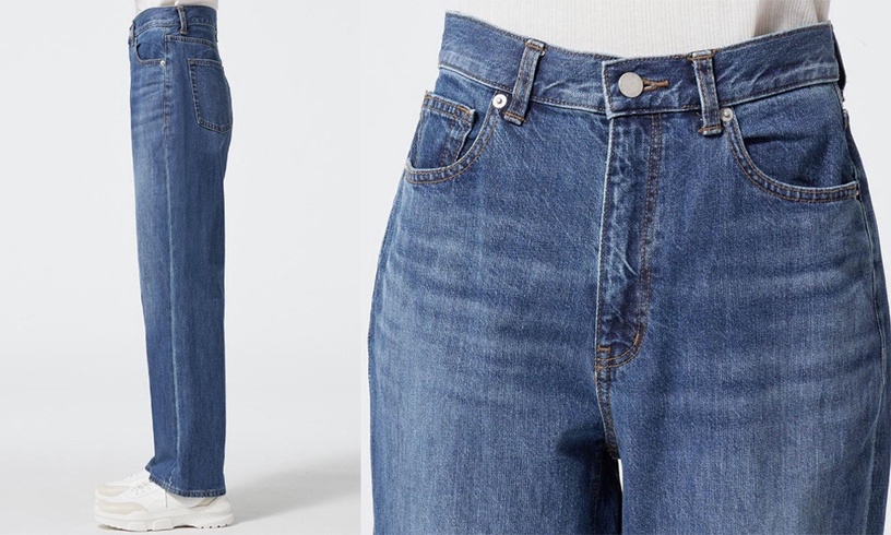 平價寬褲推薦：GU 高腰直筒牛仔褲，NT$990
